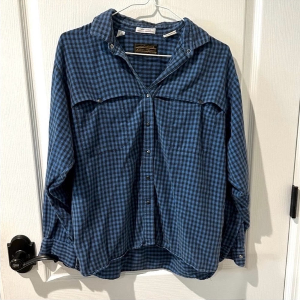 Eddie Bauer Blue and Black Plaid Button Down Flannel Shirt